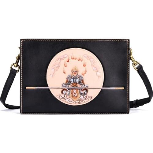 Women Men Vegetable Tanned Leather Shoulder Bag Money Holder Cowhide Hand-carved Fairy tale Clutch Purse Clutches Envelope