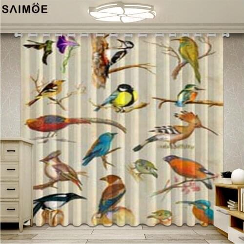Blackout Curtains for Living Room American Rustic Decorative Kitchen Window Birds Printed Bedroom Curtains Ultra-thin Micro