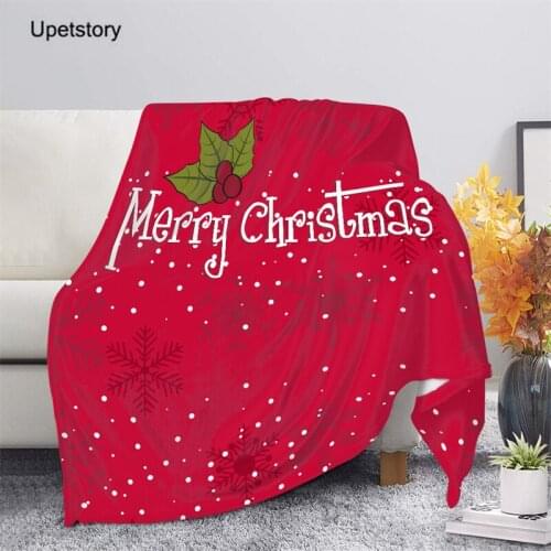 Upetstory Bed Warm Throw Blanket New Year Merry Christmas Printing Fleece Sherpa Blankets Single Bed Warm Plush Blanket for Xmas