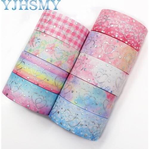 YJHSMY I-19326-787,25mm 5yards laser Silver cute cartoon love Printed grosgrain ribbon DIY handmade headdres wedding gift wrap