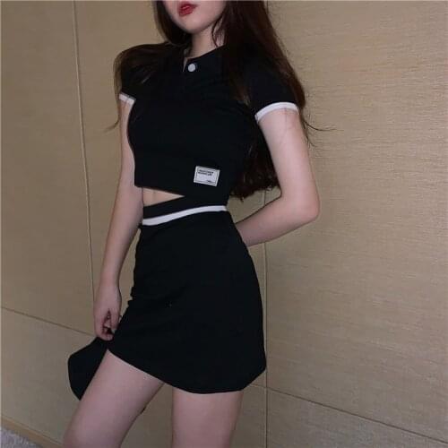 Lapel T-Shirt Set Dress Korean Style Sport 2 Piece Sets 2021 Sweet Shorts Sets Solid Skirts Student Two Piece Set Women Skirt