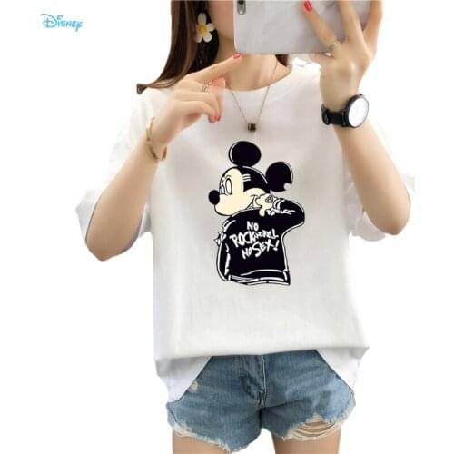 Women 90s Aesthetic Cool Short Sleeve Cotton Shirt O Neck Top Oversize Women T-shirt Summer Mickey Mouse Cartoon Print T Shirts