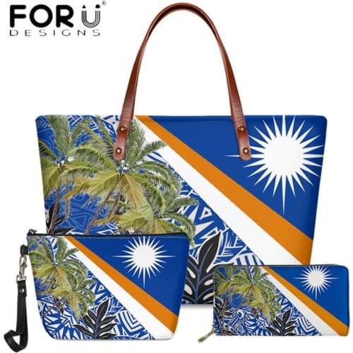 Polynesian Marshall Islands Tribe Pattern 3PCS Women Handbag Samoa Kwajalein Design Lady Party Shoulder Bag Long Leather Purse