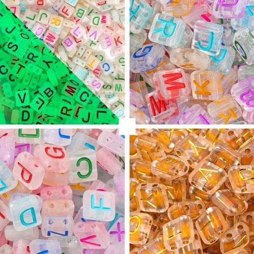 100pcs/lot Acrylic Double Hole Frosted Color Letter Square Bead Luminous Beads For DIY Jewelry Making Supplies Findings