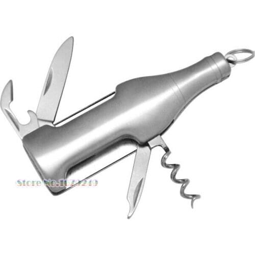 50pcs x Multi-function bottle shape key chains Beer Bottle Opener Multi-Function Wine Cap Opener Corkscrew Stainless Steel Metal