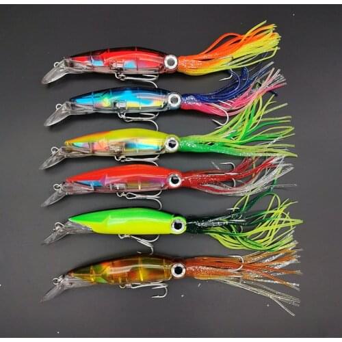 5Pcs/Lot Plastic Beard Squid Hard Bait Sea Fishing Lures 14cm/40g Carbon Steel Treble Hook Octopus Wobbler Crankbait Shrimp Lure