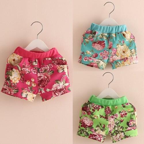 90cm Small Kids Short Trousers 2021 Summer Flower Floral Print Children Causal 2 Years 18M 24M Shorts For Baby Girls