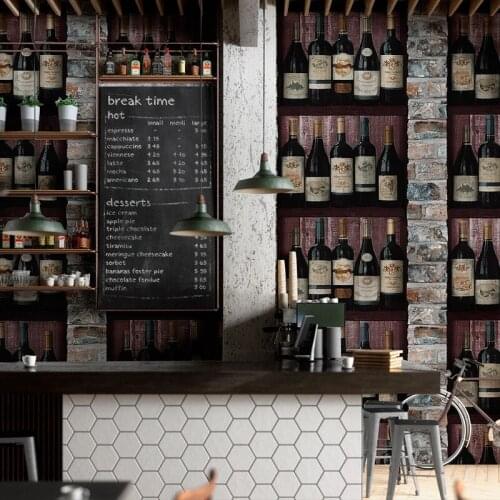 Beibehang Retro nostalgic brick grain wood grain red wine fashion wine cabinet wallpaper restaurant bar cafe KTV wallpaper