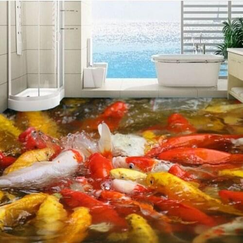 Beibehang Large custom flooring sticks red and yellow tricolor Koi 3D trendy living room bedroom thick waterproof floor