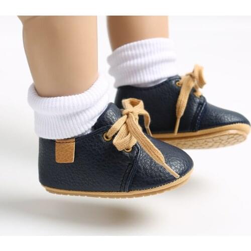 0-18M Newborn Baby Girls Boys First Walker PU Leather Solid/Leopard Print Soft Lace Up Cork Casual Shoes 7 Colors
