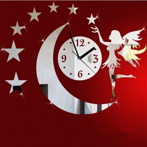 Moon Angel Star Acrylic minimalist living room wall clock, DIY personalized fashion art clock creative watch