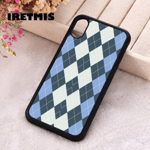 Iretmis 5 5S SE 2020 Phone Cover Case for iPhone 6 6S 7 8 Plus X Xs XR 11 12 Mini Pro Max Silicone TPU GREY & BLUE ARGYLE