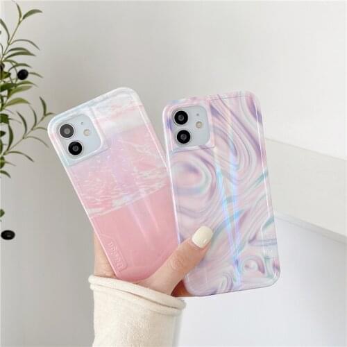 Luxury Aurora Laser Marble Phone Case For iphone 12 11 Pro Max X XR XS Max 7 8 Plus SE 2020 Soft IMD Back Cover Fundas