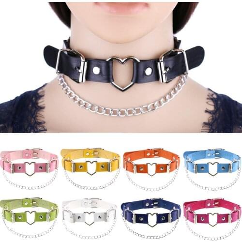 DIEZI Men 16 Colors Gothic PU Leather Choker Statement Necklace For Women Girls Harajuku Heart Tassel Pendant Collares Necklaces