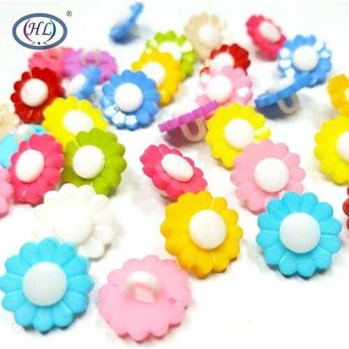 HL 50/200pcs 15MM Mixed Color Shank Flower Plastic Buttons Childrens Apparel Sewing Accessories DIY Scrapbooking