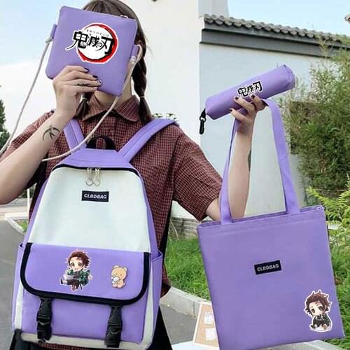 2021 New Arrivals 4PCS/Set Japan Anime Comic Demon Slayer:Kimetsu No Yaiba Canvas Shoulder Bag Handbag Backpack Pencil Case Gift