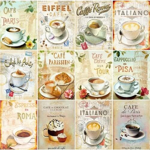 HUACAN DIY Full Square Diamond Painting Coffee Diamond Embroidery Scenery Sale 5D Mosaic Home Decor Gift