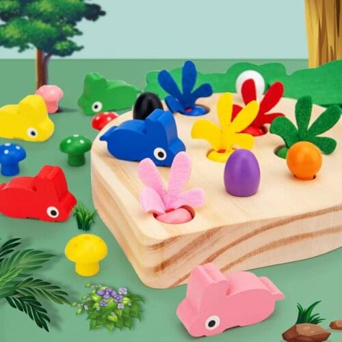 Montessori Education Little White Rabbit Pulling Radish Game Picking Mushroom Toys Childrens Enlightenment Pair Building Blocks