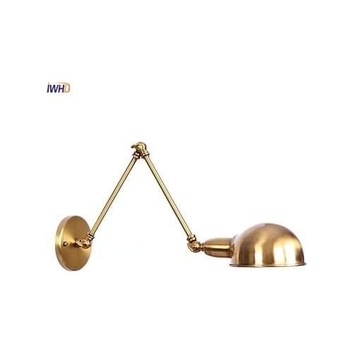 IWHD Golden Vintage Retro LED Wall Lights Living Room Loft Adjustable Swing Long Arm Wall Lamp Sconce Wandlamp Home Lighting