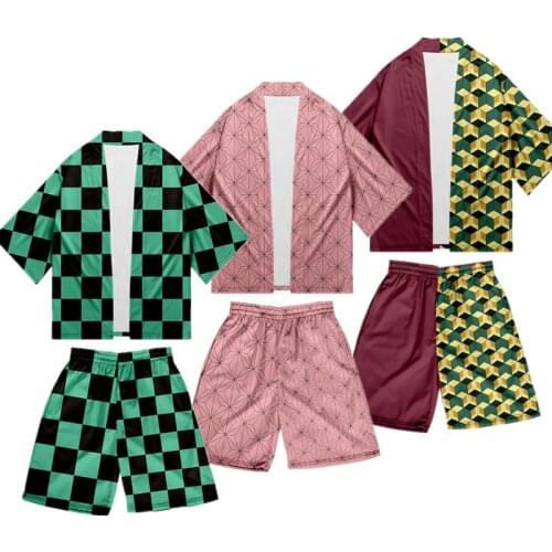 Demon Slayer: Kimetsu no Yaiba Outfit Kamado Tanjirou Cosplay Coat Shorts Sets Women Tomioka Giyuu Costume Top Shorts Suits Men
