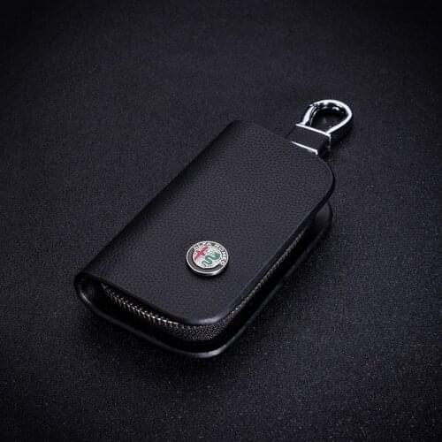Leather Car Key Case Cover With Logo For Alfa Romeo 159 Giulia Giulietta Mito Stelvio Brera Key Wallet Bag Keychain Holder