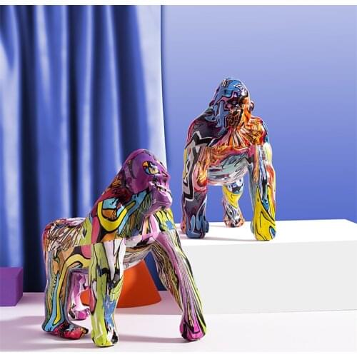 Creative Painted Graffiti Colorful Gorilla Decoration Crafts Home Entrance Wine Cabinet TV Cabinet Decoration Gift Home Decore