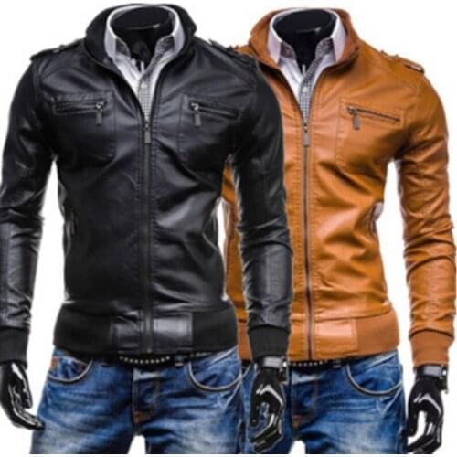 Are many pockets of mens casual leather casual coat color PU