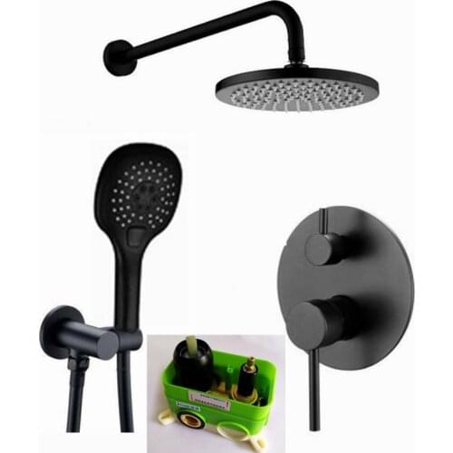 Brass Black Bath Shower Faucets 8-16" Rain Shower Head Bathroom Shower Set Diverter Mixer Valve Shower System Wall Mounted IS051