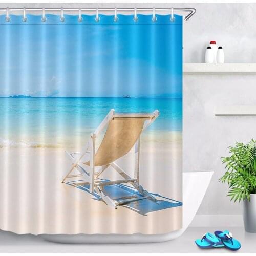 LB 72'' Beach & Sun Lounger Shower Curtain Ocean And Sea Nature Bathroom Waterproof Washable Polyester Fabric for Bathtub Decor