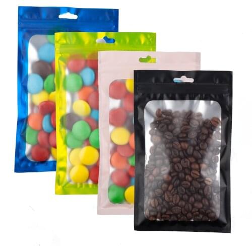 Matte Green Blue Pink Black Jewelry Gift Flat Small Ziplock Pouch Hang Hole Reclosable Aluminum Zip lock Package Bag with Window