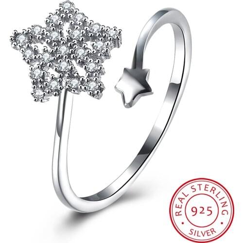 Cute Female Promise Ring Pure S925 Sterling Silver Small Star Wedding Bands Pave Crystal Finger Ring For Women Anniversary Gifts