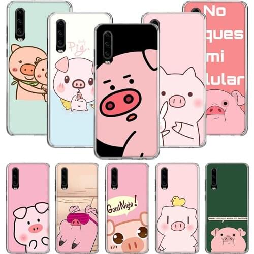 Cute PINK Kawai Pig Case for Huawei P20 P30 P40 P Smart Z + P10 Mate 30 10 20 Lite Pro Silicone Shell Phone Coque Cover