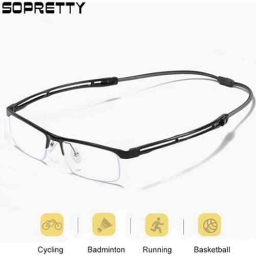 Outdoor Mens Aluminum Magnesium Half Frame Anti-Lost Pair Lock Magnet Anti Blue Ray Eyeglasses ,Prescription for Myopia A6006