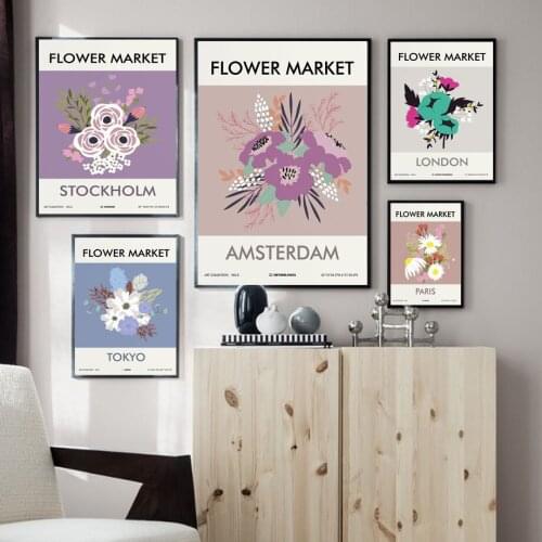 Wall Art Canvas Painting Paris London Tokyo Colorful Flower Market Nordic Posters And Prints Wall Pictures For Living Room Decor