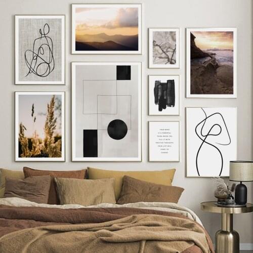 Abstract Line Mountain Sea Plant Landscape Wall Art Canvas Painting Nordic Posters And Prints Wall Picture For Living Room Decor