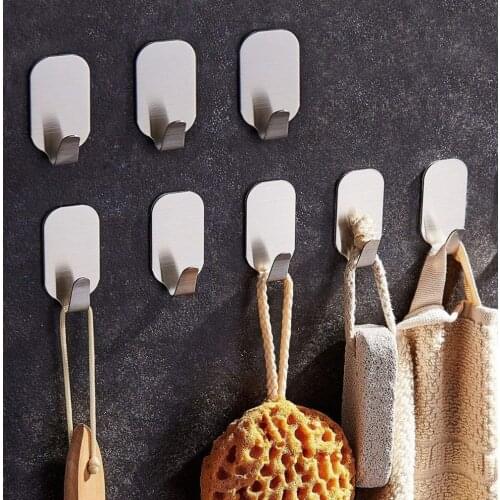 ZUNTO 8PCS/Set Wall Hook For Bathroom Kitchen Bag Towel Key Clothes Coat Holder 304 Stainless Steel Robe Hook Self-adhesive
