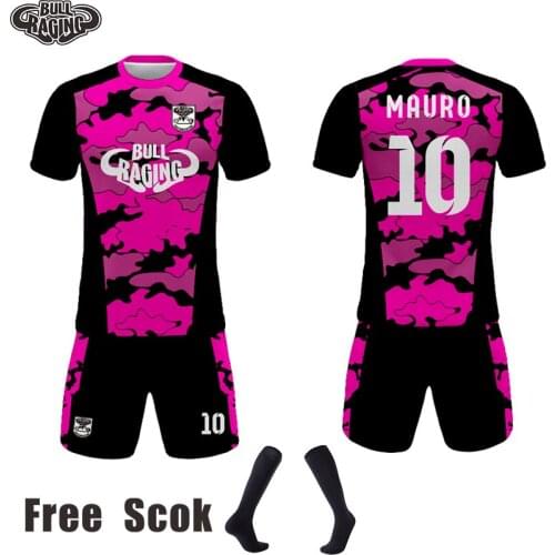 Low MOQ Soccer Jersey Shorts Customized Polyester Pink Camo Football Shirts Sublimation Jersey Sets