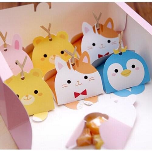 New 100pcs Baby Shower Candy Box Cute Cartoon Animal cat bear rabbit penguin Gift box Birthday Party Favor baby souvenirs