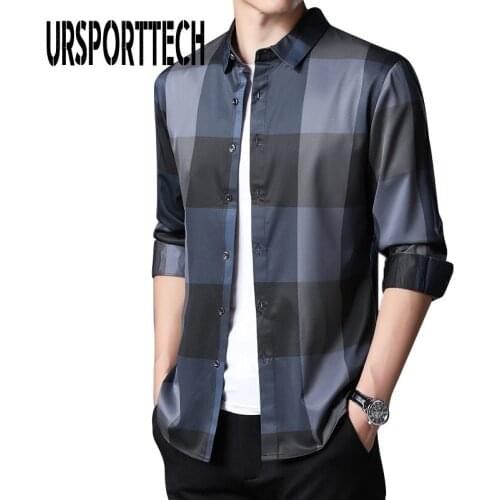 New Mens Casual Long Sleeve Plaid Shirt Men Spring Autumn Slim Fit Male Social Formal Business Dress Shirt Brand Mens Clothing
