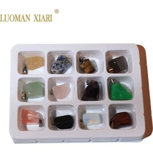 Wholesale 12 PCS Mix Color Boxed Natural Stone Random Irregular Shape Charm Pendant DIY Fit Necklace For Jewelry Making DIY