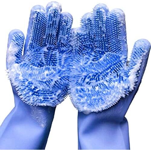 1 Pair Magic Scrubber Silicon Dishwashing Gloves Kitchen Dishes Cleaning Washing Gloves Cleaning Brush Housework Scrubbing Glove