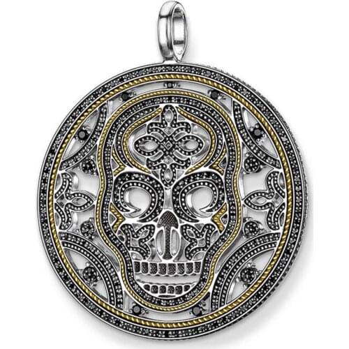 Muffiy Gold Charms Zirconia Chinese Knot Skull Mask Pendants Round Disc Charm Punk Skeleton Necklace Accessories Pendant Jewelry