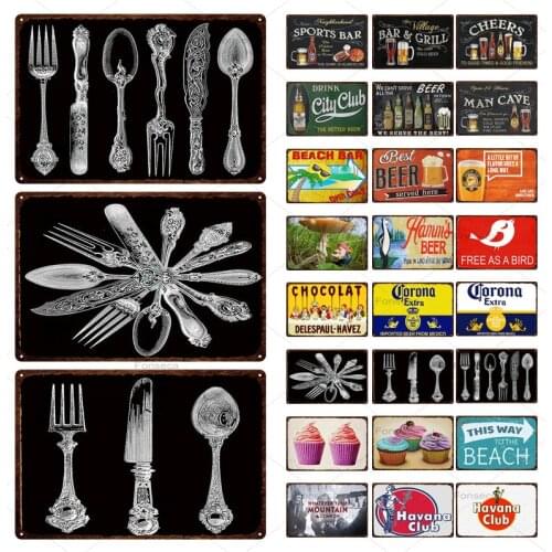 Tableware Beer Cup Cake Dessert Metal Signs Tin Poster For Bar Coffee Shop Kitchen Decoration Home Wall Art Iron Painting