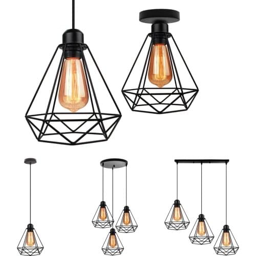 Industrial Vintage 3 Lights Ceiling Pendant Light Chandelier Modern Wire Cage Hanging Lamp Fixture Lampshade E27 LED Home Decor