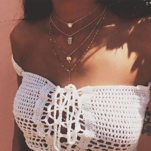 RONGBIN Bohemian Gold Color Pearl Pineapple Tree Layered Necklace for Women Metal Pendant Necklaces Party Jewelry Collars