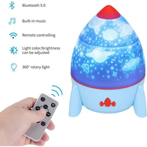 Rocket Galaxy Projector LED Night Light USB Bluetooth 5.0 Music With Remote Control Light For Kids ChildrenS Gift Decor Lamp