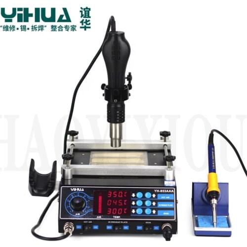 YIHUA 853AAA 3 In 1 Heat Gun Desoldering Station Infrared Bga Rework Station Digital Display BGA Hot Air Soldering Preheating