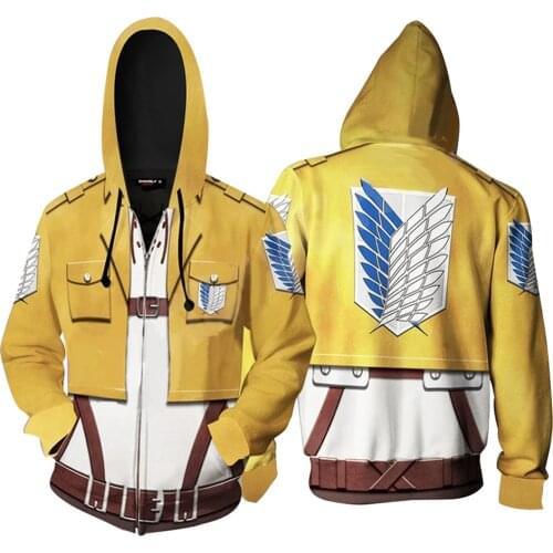 Attack on Titan Hoodie 3D Print Hooded Hoodie Zipper Up Pullover Sweatshirt Jacket Coat Adult Men Women