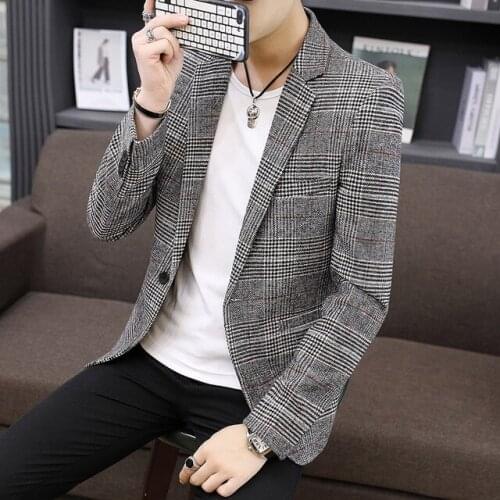 Spring Autumn plaid fashion Men suit high quality mens suit jacket Business casual Suit Slim Fit terno masculino Blazer