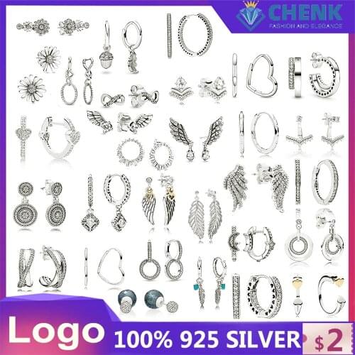 299056C01 299152C01 Sterling Silver Hoop Earrings Feather Wings Shining Double Ring Heart Earrings WomenS Birthday Jewelry Gift